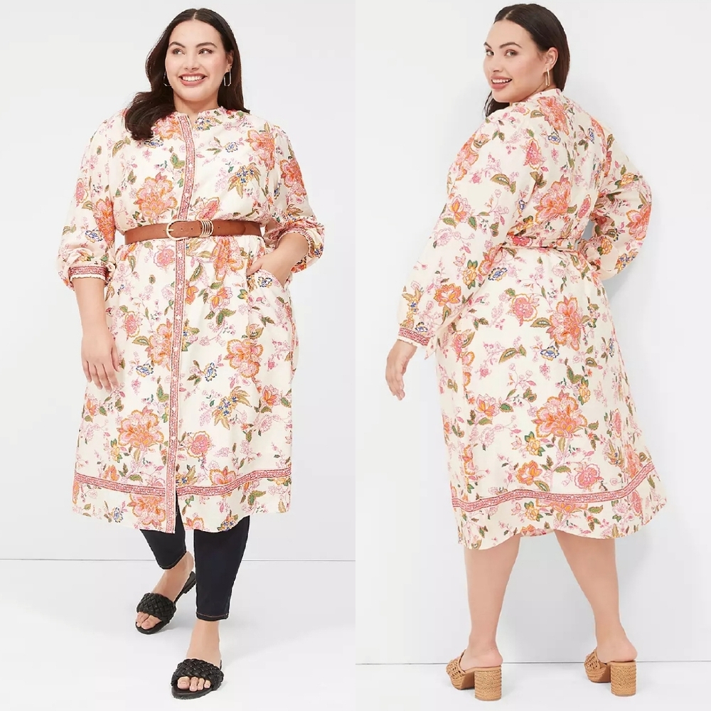 Lane Bryant Long Sleeve Belted Midi Shirt Overpiece Dress Size 28